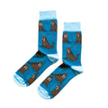 flat lay of blue walrus bamboo socks