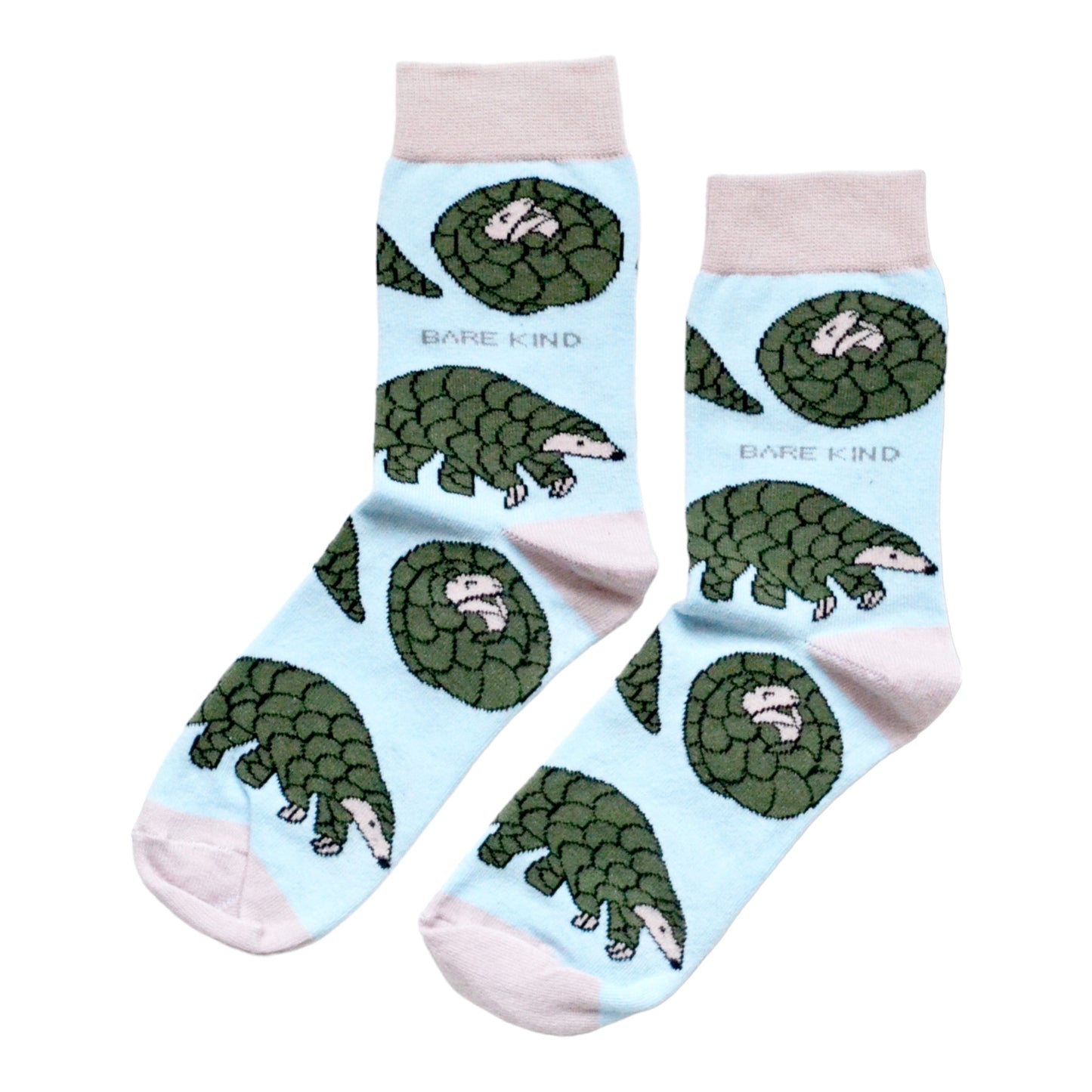 flat lay of pastel blue pangolin bamboo socks