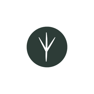 A minimalist logo featuring a pigeon foot print centered inside a dark green circle on a plain white background.
