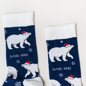 cuff closeup of christmas polar bear bamboo socks