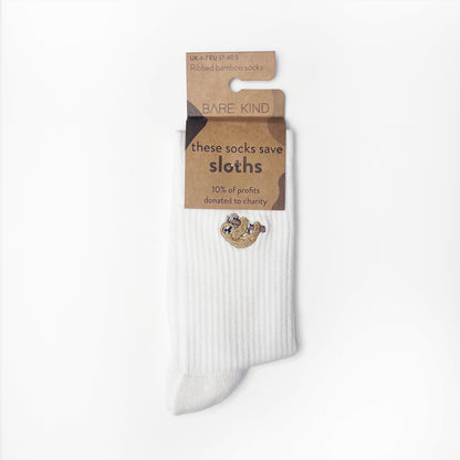 Save the Sloths Ribbed Bamboo Socks