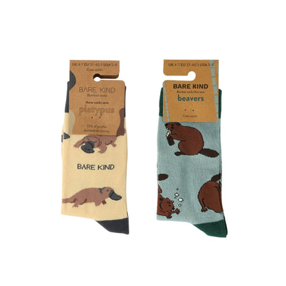 Platypus and Beaver bamboo socks