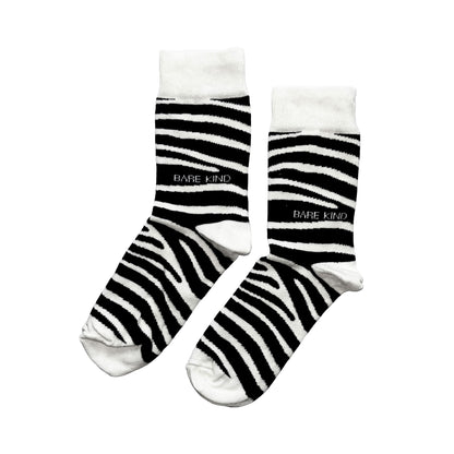 flat lay of black and white zebra print bamboo socks