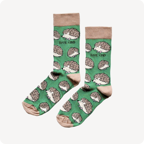 flat lay of green hedgehog bamboo socks