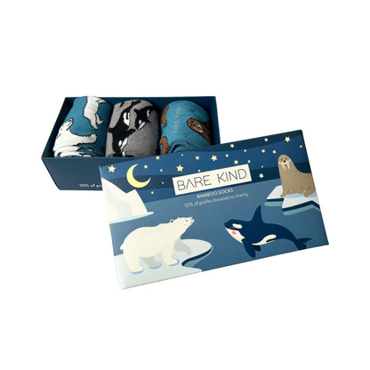 Arctic Animals Bamboo Socks Gift Box of 3