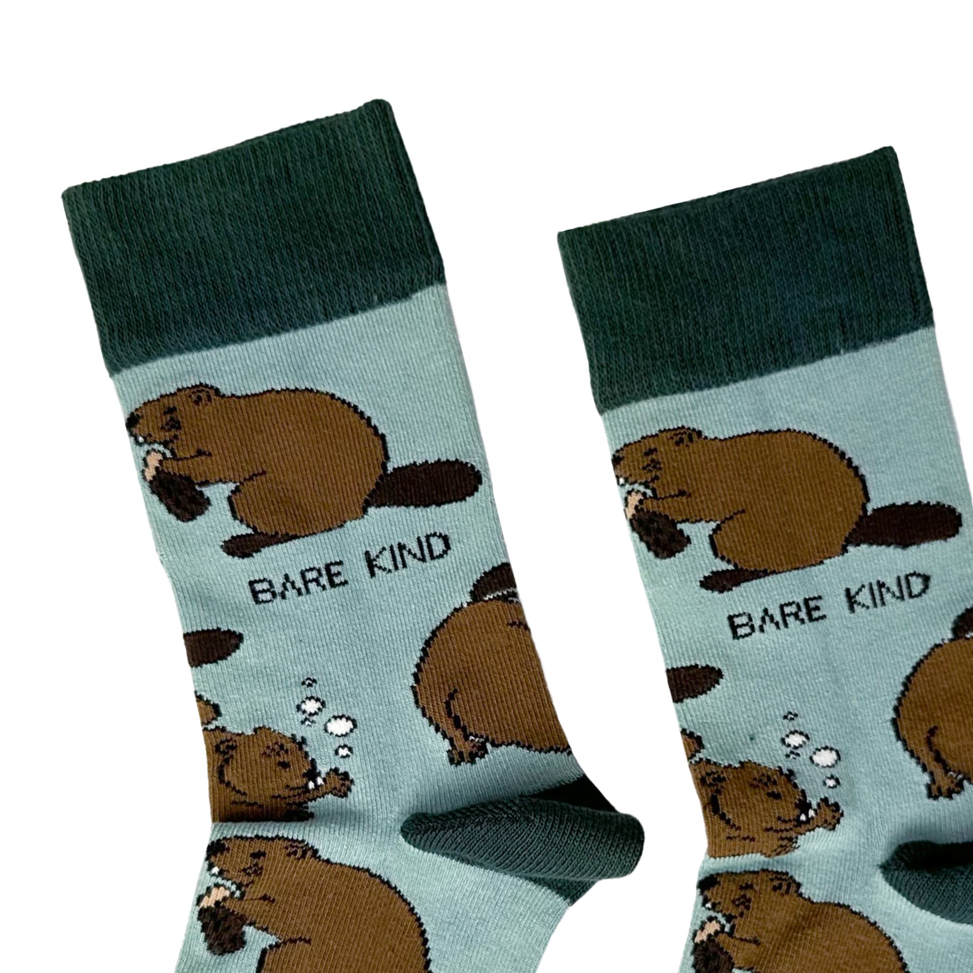 close up to flat lay of beaver bamboo socks