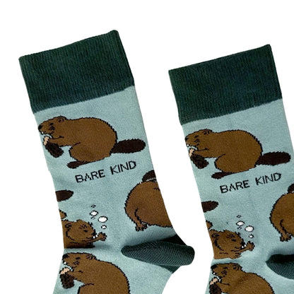 close up to flat lay of beaver bamboo socks