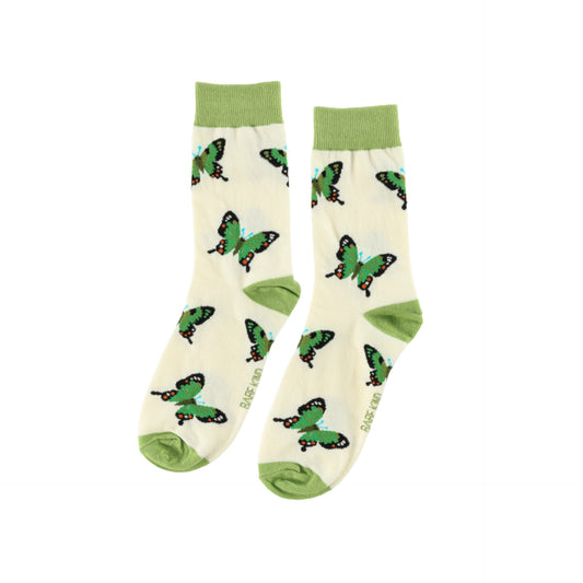 Flat lays of Green Butterfly socks