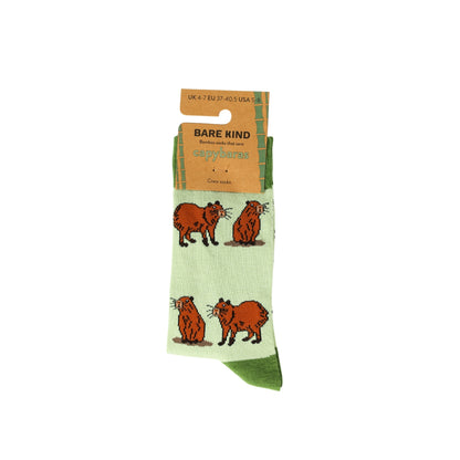 packaging flat lay of green capybara bamboo socks