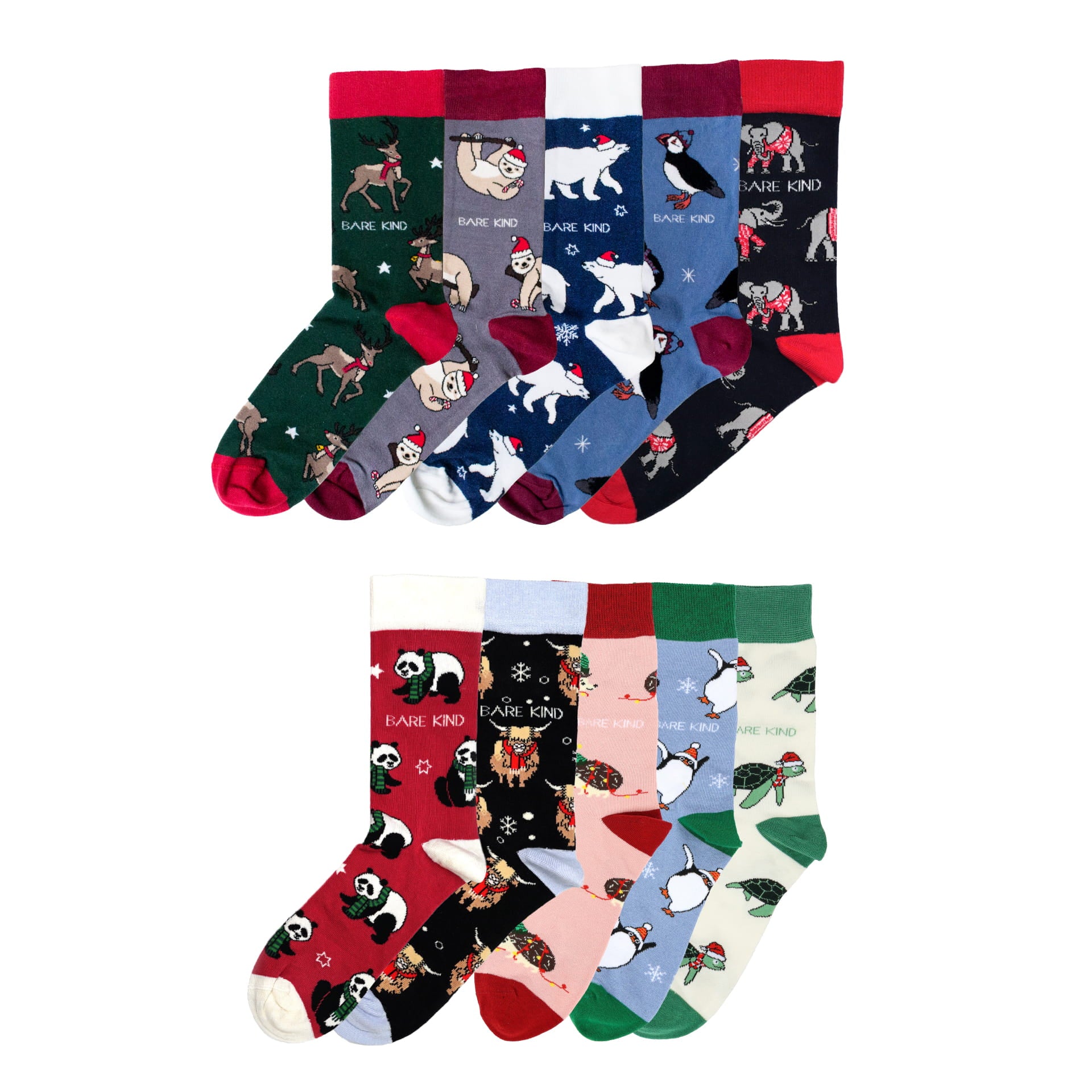 flat lay image of christmas bundle of 10 bamboo socks