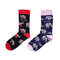 flat lays of Christmas elephant and purple elephant bamboo socks