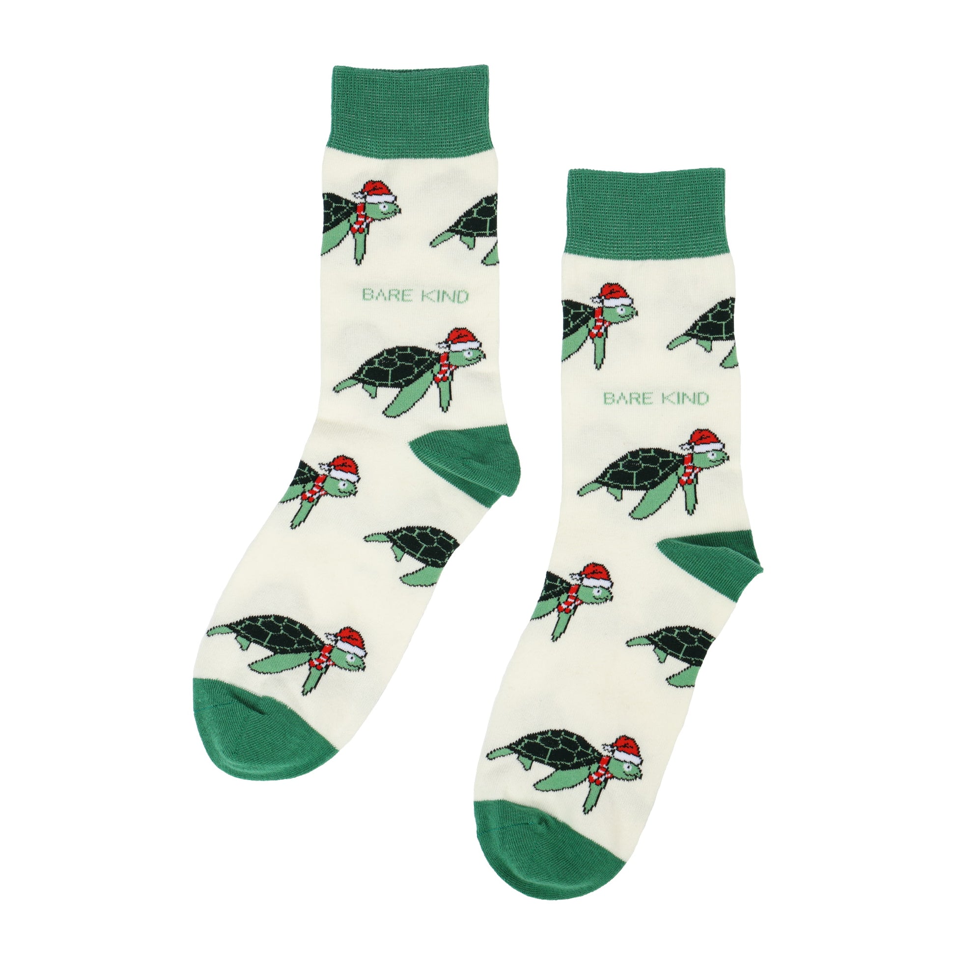 Flat lay of christmas turtle bamboo socks