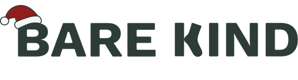 The Bare Kind logo featuring dark gray text with a red and white Santa hat accent on the letter 'K'.