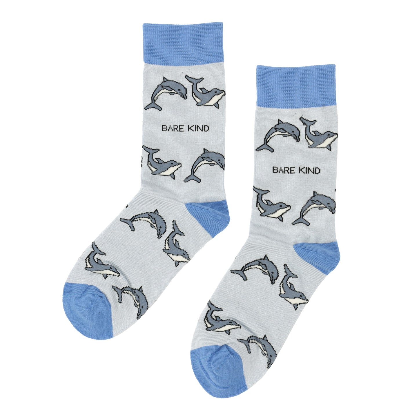 flat lay of blue dolphin bamboo socks