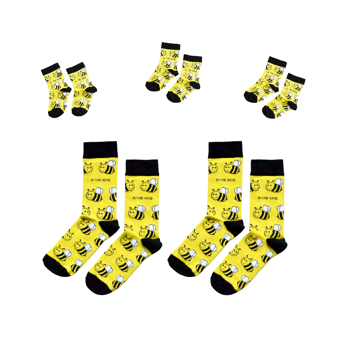 Adult size and kid size bamboo socks set with bee design