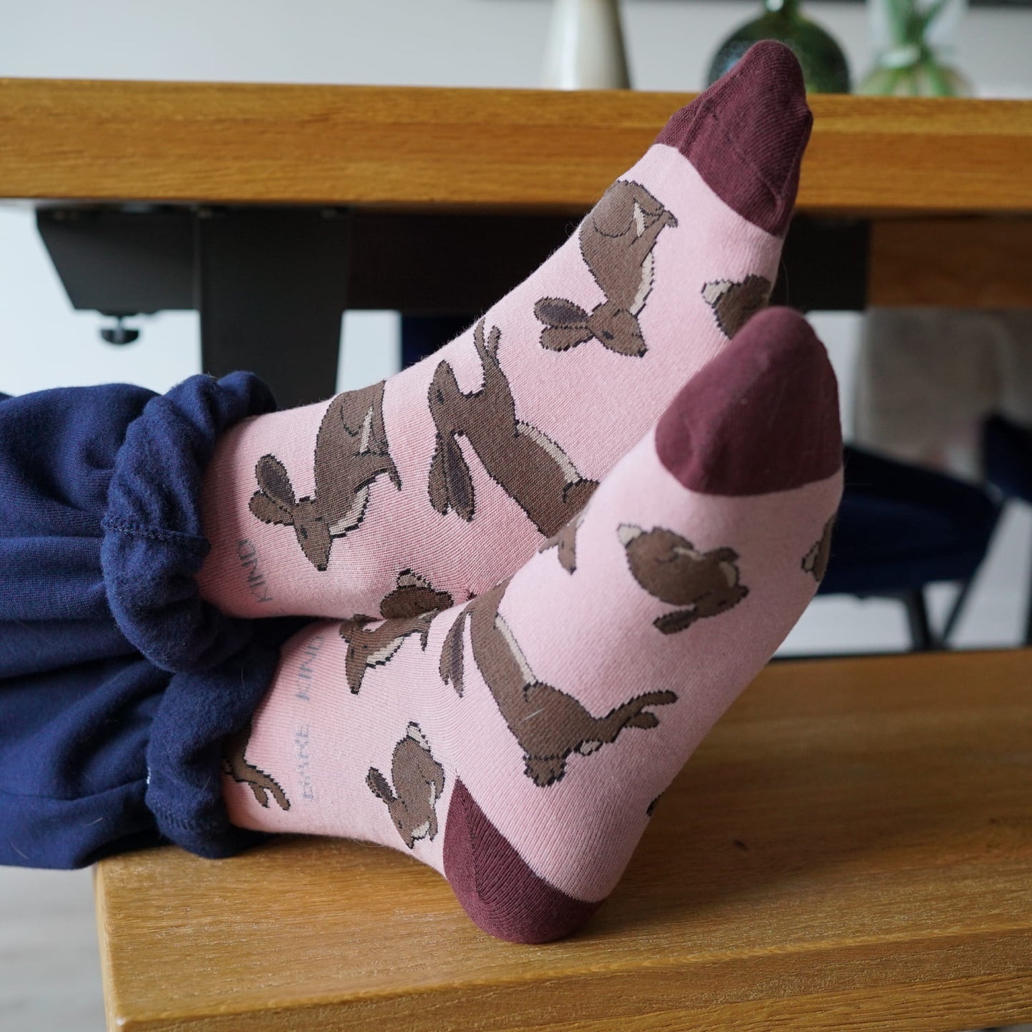 woman wearing pink hare bamboo socks