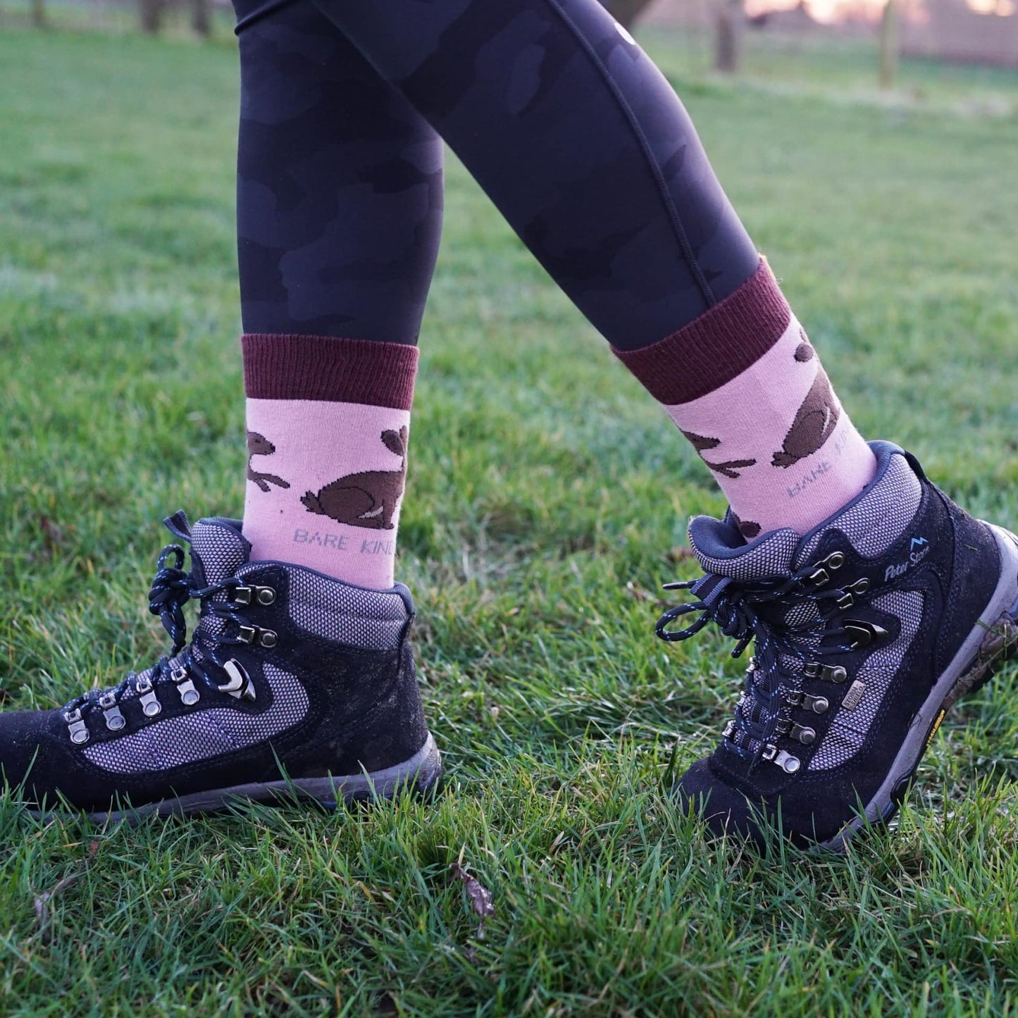 woman wearing pink hare bamboo socks