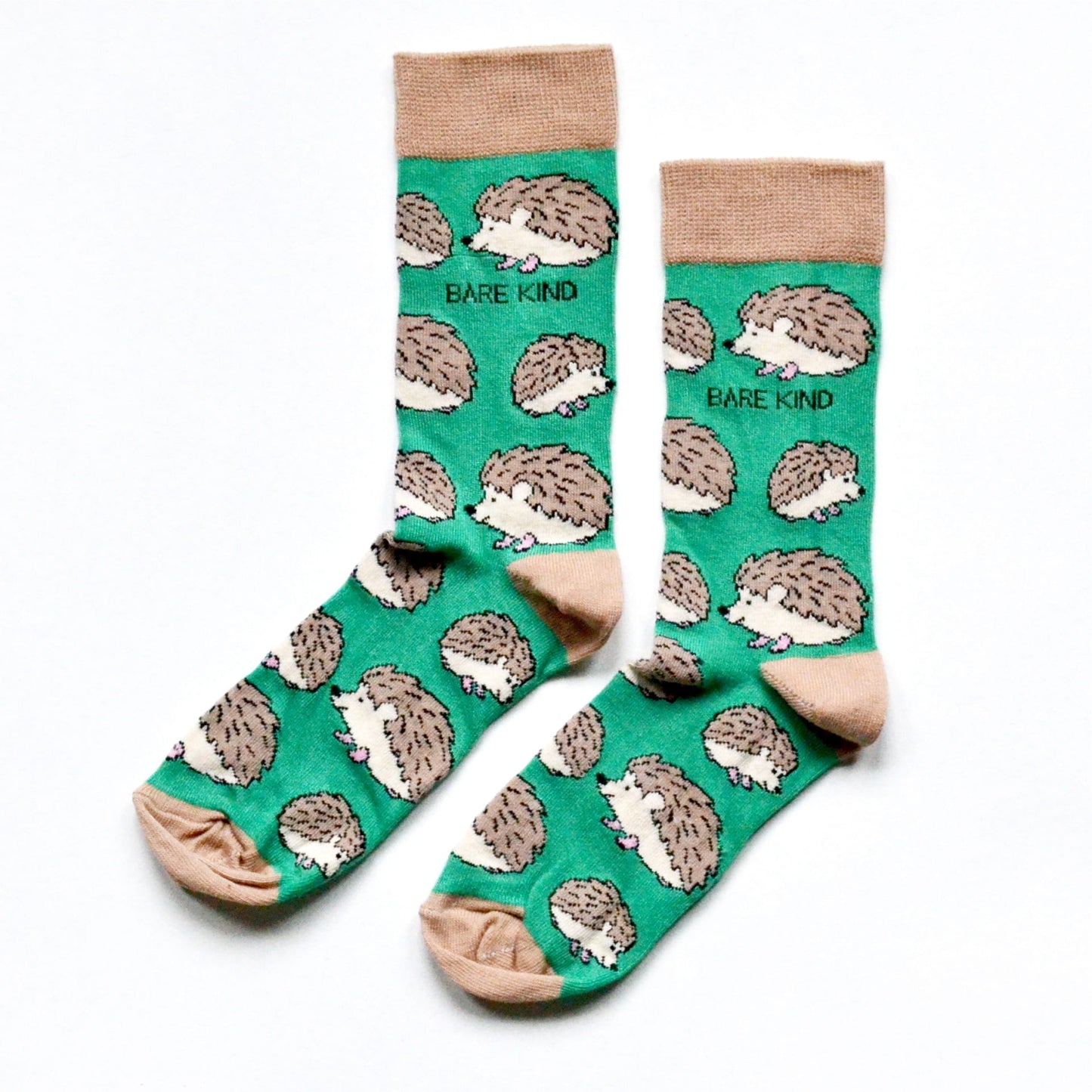 flat lay of green hedgehog bamboo socks