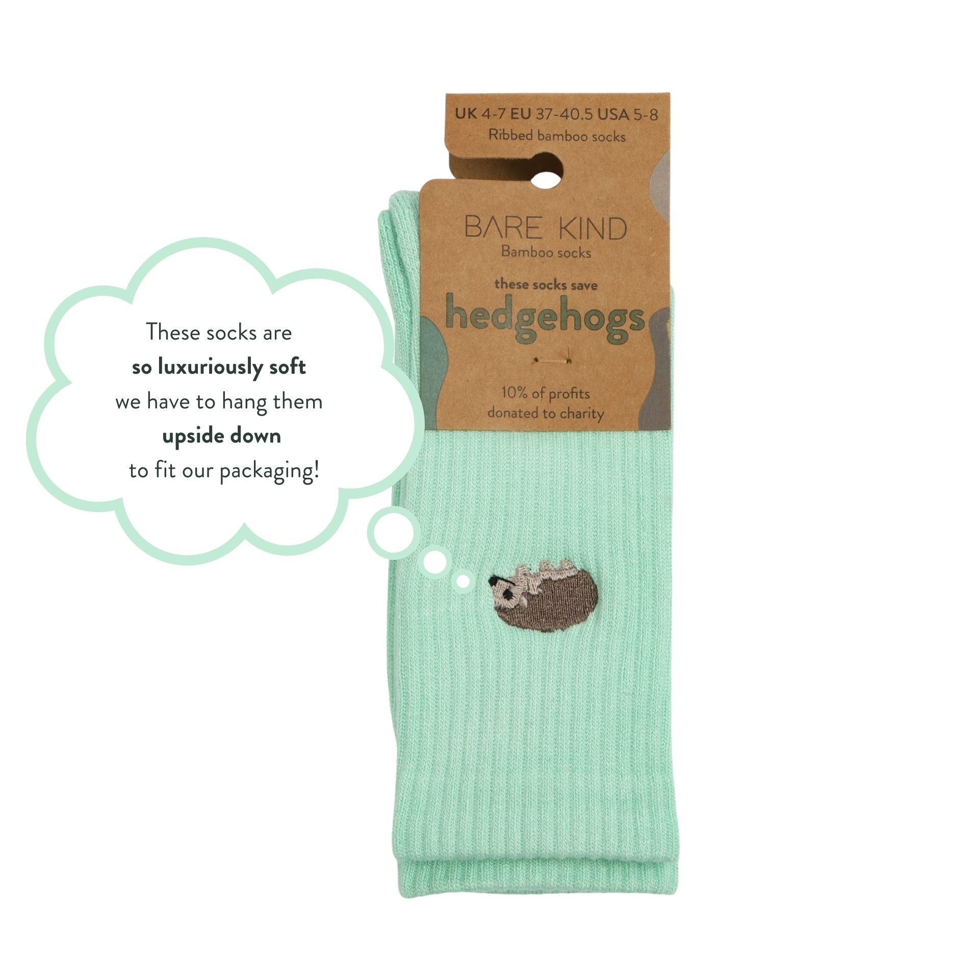 flat lays of green hedgehogs ribbed bamboo socks