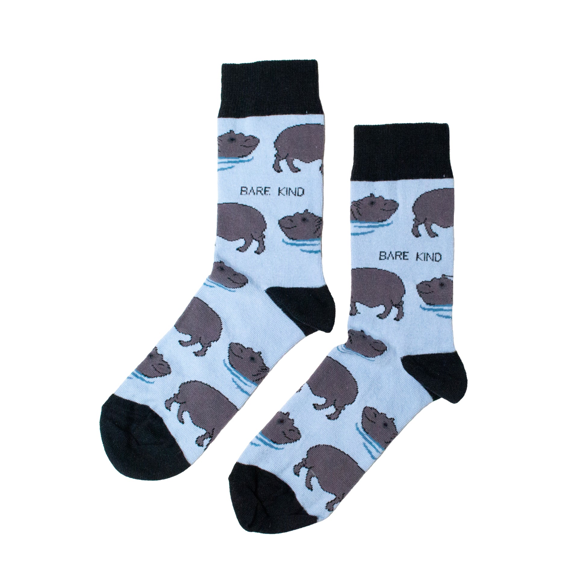 flat lay of hippo socks made with bamboo fibre