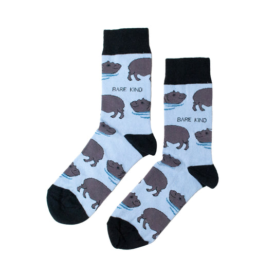 flat lay of hippo socks made with bamboo fibre