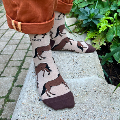 Bare Kind horses bamboo socks on model