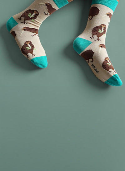 Pair of socks with kiwi pattern