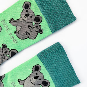 cuff closeup flat lay of green koala bamboo socks