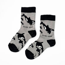 black and grey kids essential bamboo socks in orca design