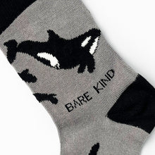 toe closeup of essential black orca kids bamboo socks