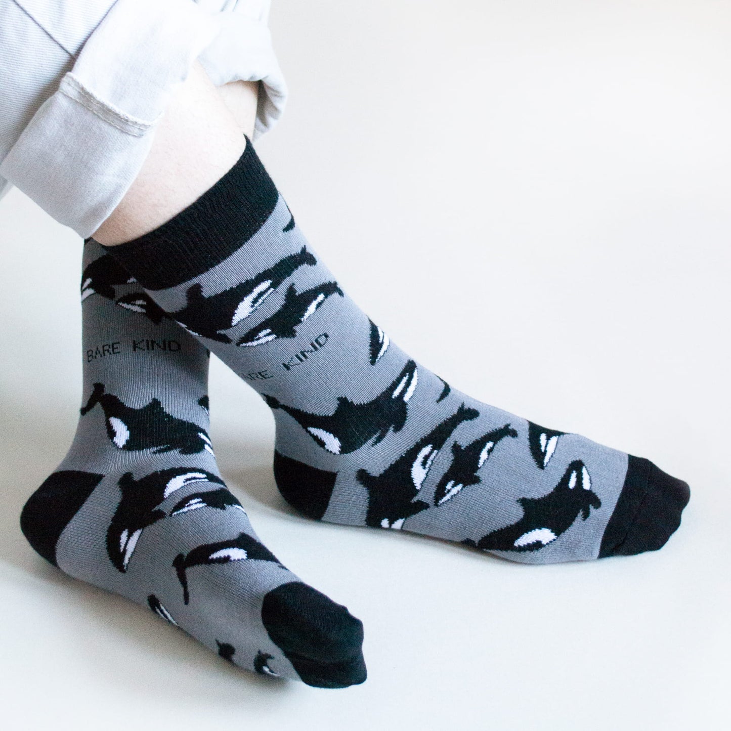 model wearing orca bamboo socks