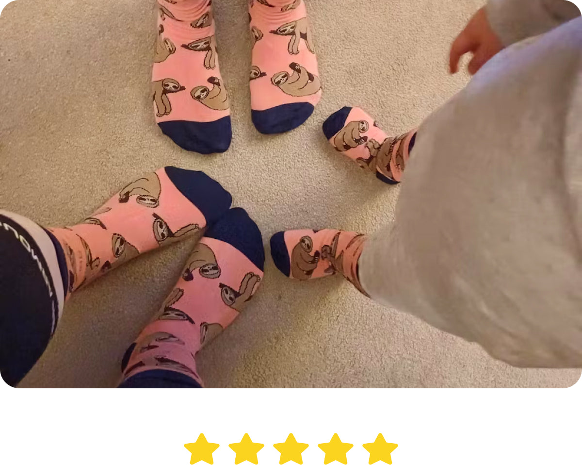 people wearing Bare Kind pink sloth bamboo socks