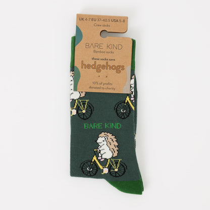 packaging flat lay of green sport hedgehog bamboo socks