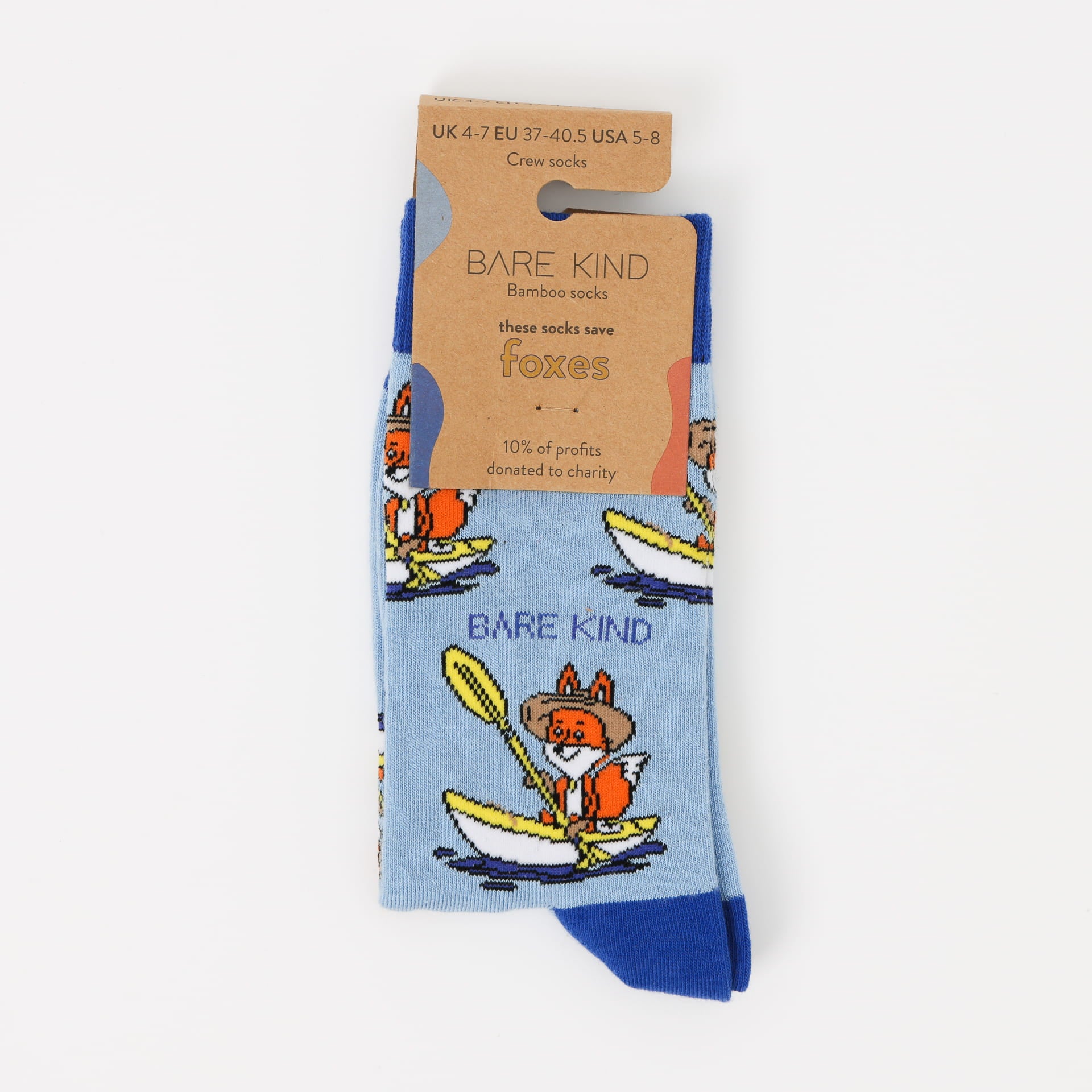 packaging flat lay of blue sport fox bamboo socks