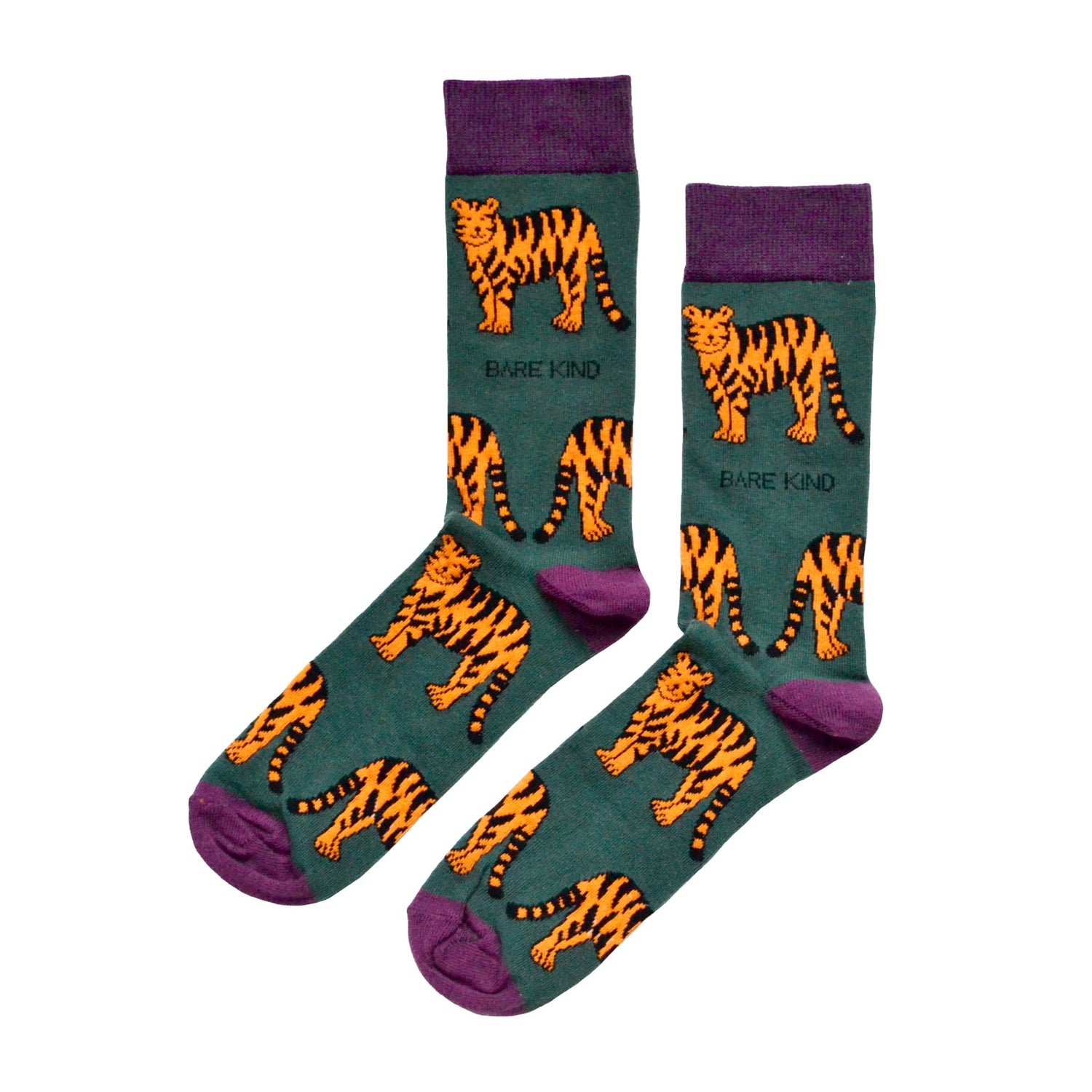 flat lay of green orange tiger bamboo socks