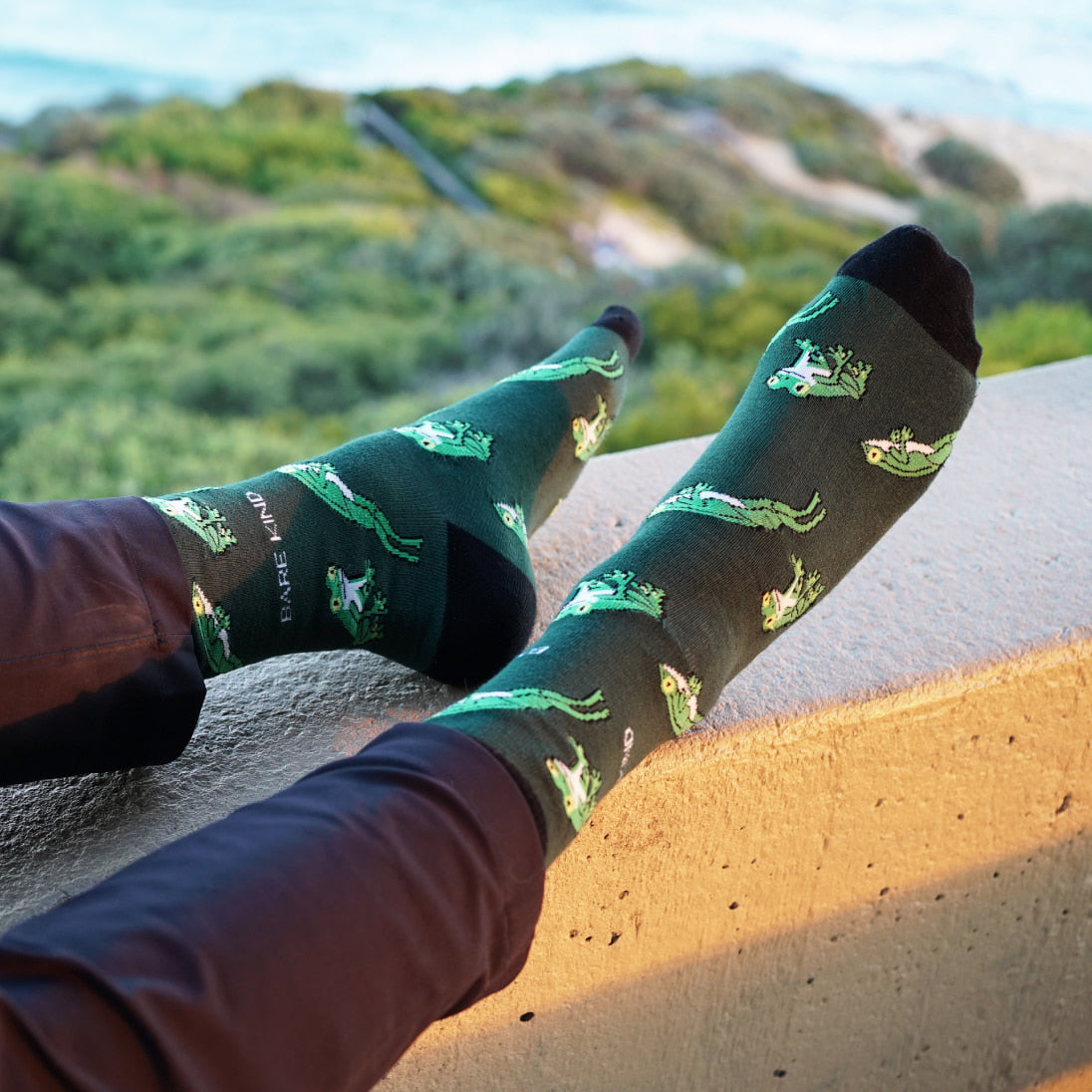 Tree frog bamboo socks lifestyle image