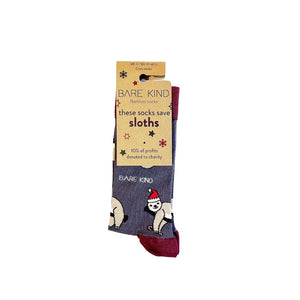 christmas sloth socks in 100% recyclable packaging