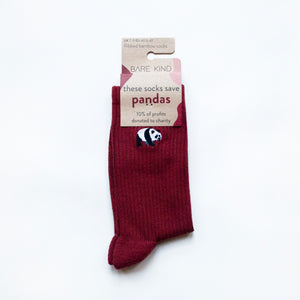ribbed red bamboo socks featuring a panda motif