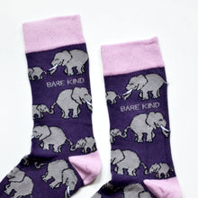 cuff closeup flat lay of purple and pink elephant bamboo socks