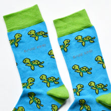 cuff closeup of blue turtle bamboo socks