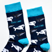cuff closeup of bamboo blue whale socks 