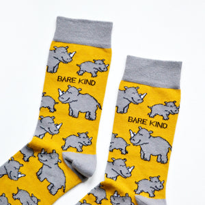 cuff closeup of yellow rhino socks