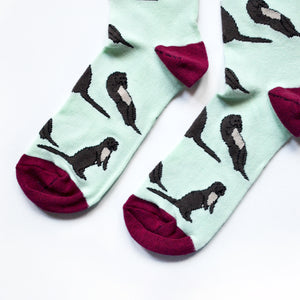 toe closeup flat lay of pastel green otter socks 