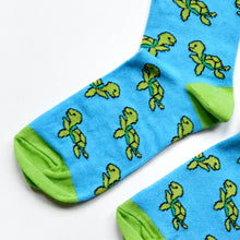 toe closeup of blue turtle bamboo socks