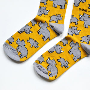 toe closeup of yellow rhino socks